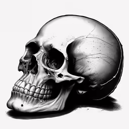a human skull is shown in a black and white photo