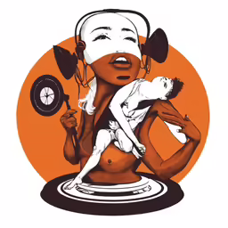 a woman is holding a small child with headphones on