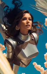 a beautiful woman standing on top of a tall object