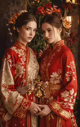 two beautiful young girls dressed in chinese style outfits