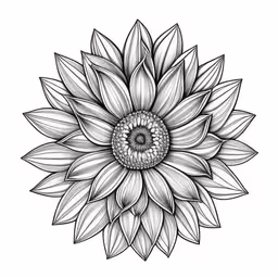 a large flower on a white background,the detailed flower is drawn in black and white