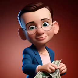 a cartoon boy with eye glasses holding money