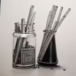 a glass container with some kind of sticks
