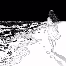 an image of a girl walking on the beach