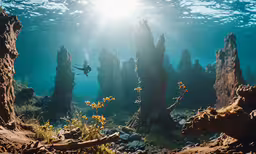 there is a diver that is in the water