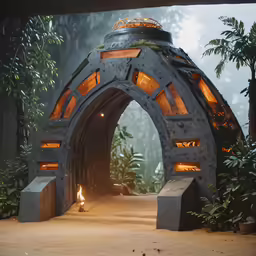 a dark tunnel with a lit area in the middle