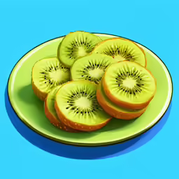 sliced kiwi slices on a plate, on a blue surface