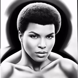 a black and white photo of a person with an afro