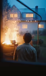 there is a man at the back of a grill cooking