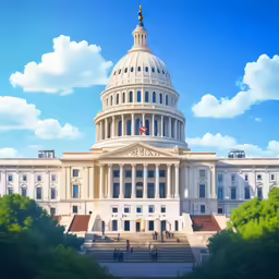 the white capital building stands against a blue sky