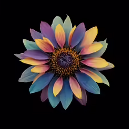 a multicolored flower with a black background