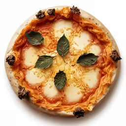 a delicious pizza topped with tomato and basil