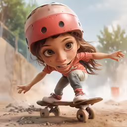 an animated image of a little girl riding a skateboard