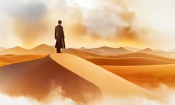 man on top of hill in cloudy sky