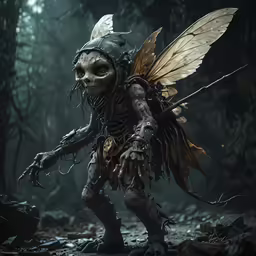 a creepy creature with lots of hair on his body walking in the woods