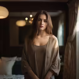 a woman posing for the camera in a bedroom