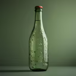 a green bottle with water drops on it