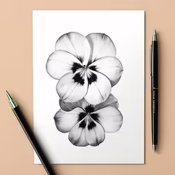 a black and white flower drawing on paper