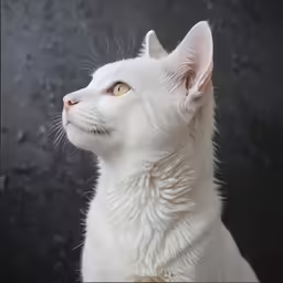 a white cat that has been looking up