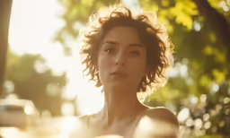 the woman is standing outside in the sun