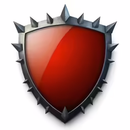 the red shield with spikes is on top of the metal shield