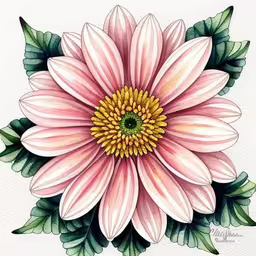 an illustration of pink and green flower with leaves