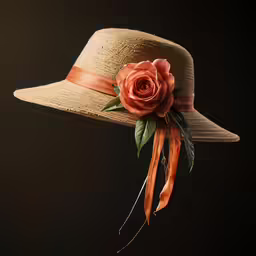 a sun hat with a large rose on the top of it