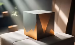 a lit cube that has been designed by a photographer