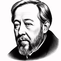 a drawing of an older man with beard and black suit