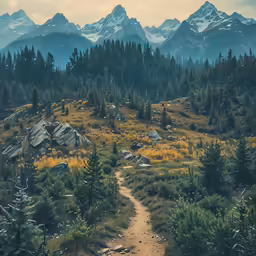 a path running through a lush green forest