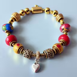 a beaded bracelet with two hearts is shown,a bracelet with a heart charm on it