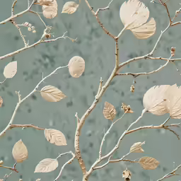 the bare leaves of a tree are against the wall