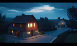this is a night view of some houses