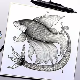 the pencil drawing shows a pair of goldfish swimming next to each other