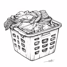 a laundry basket drawing in black and white