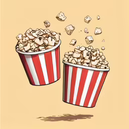 two red and white striped popcorn buckets filled with marshmallows