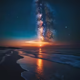 a star filled sky above the ocean at night