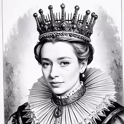 a vintage drawing of an old woman wearing a crown