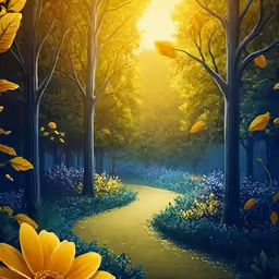an oil painting of a sun shines through trees