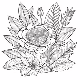 a beautiful floral bouquet with large leaves,the outline for a bouquet of flowers, with leaves and branches