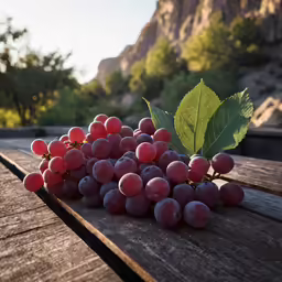 fresh grapes are arranged on a picnic table