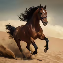 a horse is galloping in the sand in the desert