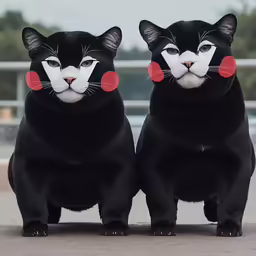 two large black cats sitting next to each other