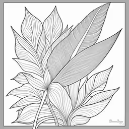 a drawing of the back side of a tropical plant,leaves line drawing with the text how to draw leaves