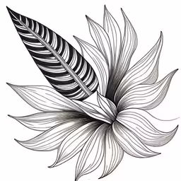 the drawing of the black and white flower,some kind of leaves are growing on the branch