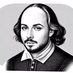 a black and white drawing of the same image of shakespeare in character