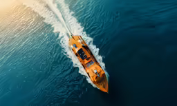 a yellow motorboat going across the ocean