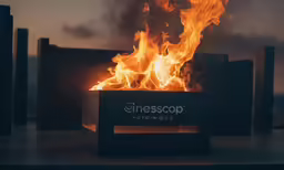 fire burns through two boxes on a table