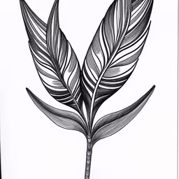 a black and white drawing of a plant with leaves,a drawing of a plant that has been drawn by hand