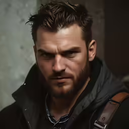 a man with a beard staring ahead